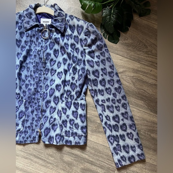 Rare vintage y2k Moschino Jeans animal heart print zip up jacket. Sz 4 - Picture 3 of 16